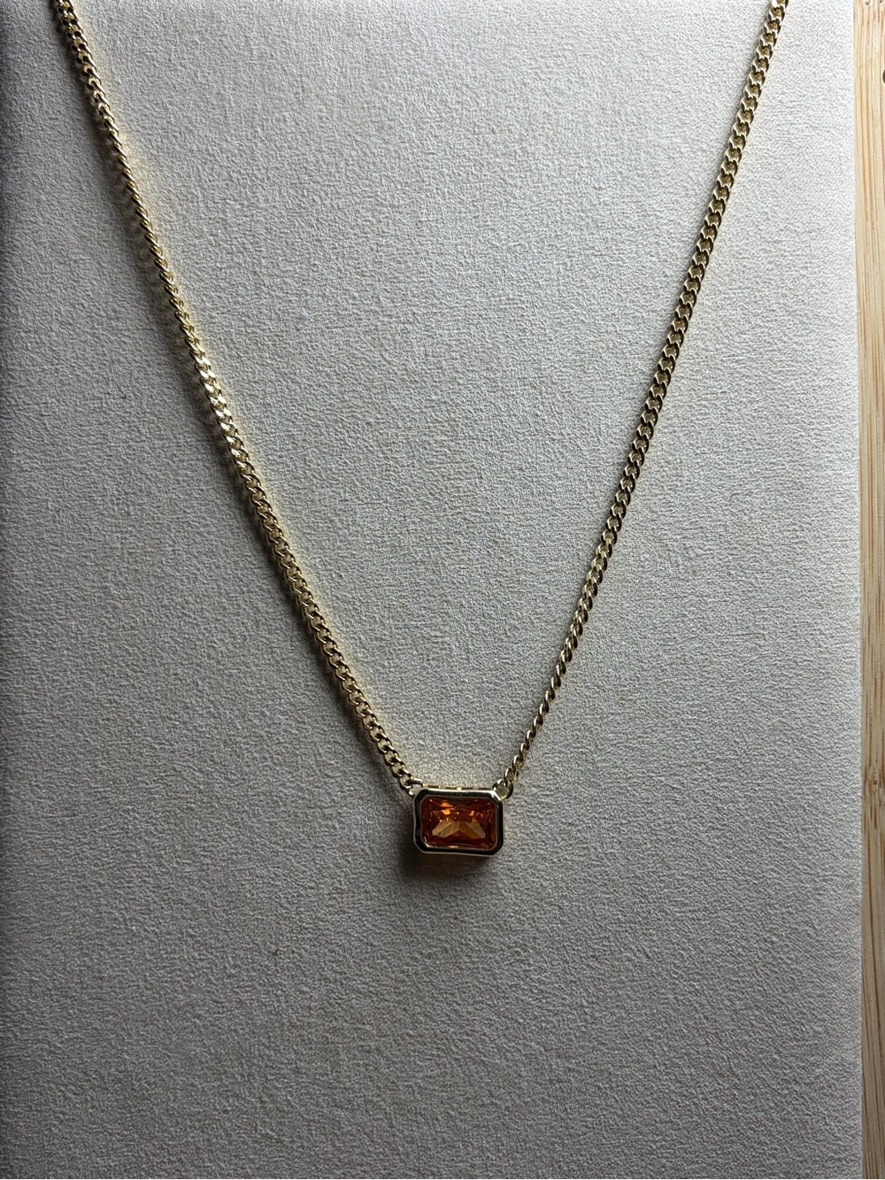 Gold Chain Necklace with Orange Gemstone Pendant